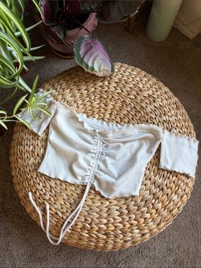 Better Be Off-Shoulder Ruched Crop Top in Cream